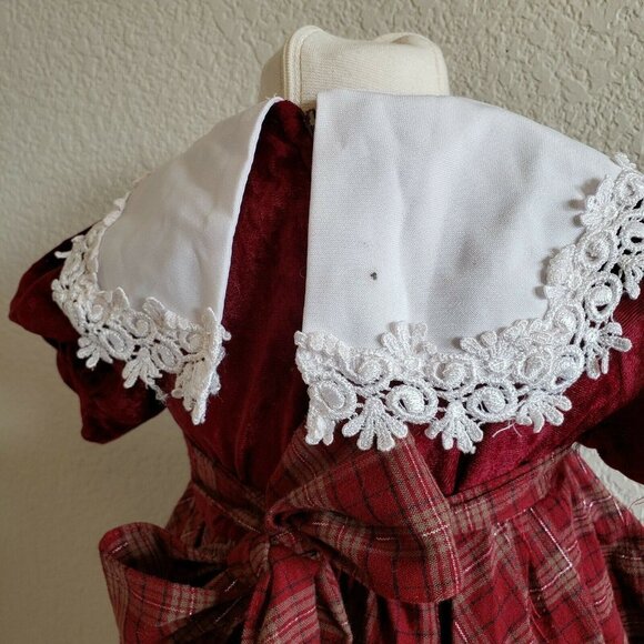 Vtg Sunny Angeles USA Plaid Christmas Large Collar Velour Circle Skirt Dress 4T - Picture 5 of 12